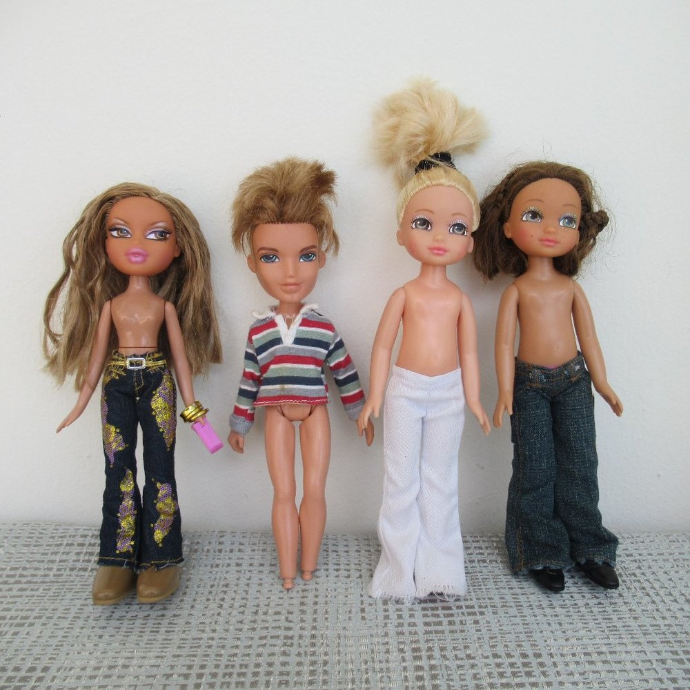 Lot of 4 MGA Bratz Dolls 2001 - 2004 - Pre Owned, Partially Clothed, 9" Tall